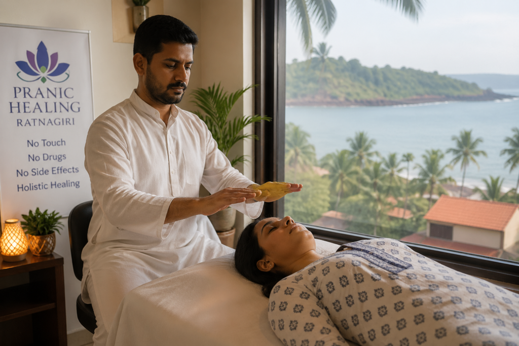 Pranic Healing session in Ratnagiri showing no-touch energy healing process